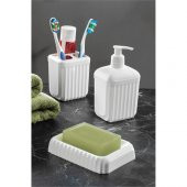 HomeCare Lundo Beyaz 3 Parça Banyo Seti Dispenser Diş Fırçalık Sabunluk - 2