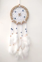 Nazar Boncuklu Düş Kapanı Dreamcatcher Kuş Tüyü Duvar Süsü Ev Dekor - 1