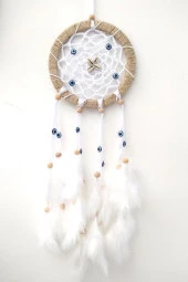 Nazar Boncuklu Düş Kapanı Dreamcatcher Kuş Tüyü Duvar Süsü Ev Dekor - 3