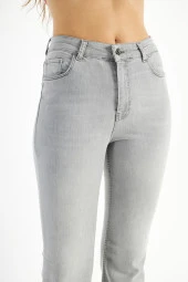 Kadın Yüksek Bel Full Likralı İspanyol Paça Flare Jean Esnek Kot Pantolon - 4