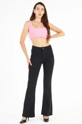 Kadın Yüksek Bel Full Likralı İspanyol Paça Flare Jean Esnek Kot Pantolon - 8