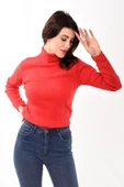 Kadın Balıkçı Yaka Boğazlı Slim Fit Kazak Kırmızı - 2