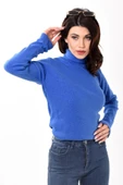 Kadın Balıkçı Yaka Boğazlı Slim Fit Kazak Saks - 3