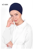 2 Adet Düz Penye Tesettür Bone - Lacivert - 1