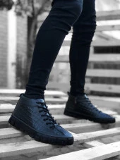 BA0215 İçi Dışı Hakiki Deri Timsah Modeli Siyah Erkek Bot thumbnail 2