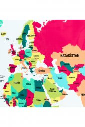 Türkçe Şeffaf Renkli Dünya Haritası - Yapışkansız Tutunan Akıllı Kağıt & Silgili Tahta Kalemi - 2