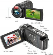 YEEHAO Video Kamera 1080P 36MP 3.0 İnç IPS Dokunmatik Ekran IR Gece Görüş 16X Harici Mikrofon - 8