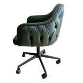 Büro Sandalyesi Kapitone Desenli Yeşil Renk Suni Deri - 3