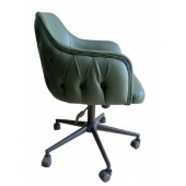 Büro Sandalyesi Kapitone Desenli Yeşil Renk Suni Deri - 7