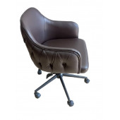 Büro Sandalyesi Kapitone Desenli Kahverengi Renk Suni Deri - 4