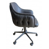 Büro Sandalyesi Kapitone Desenli Siyah Renk Suni Deri - 1