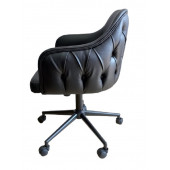 Büro Sandalyesi Kapitone Desenli Siyah Renk Suni Deri - 2