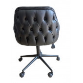 Büro Sandalyesi Kapitone Desenli Siyah Renk Suni Deri - 3