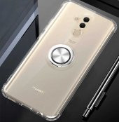 Huawei Mate 20 Lite Kılıf Kenar Korumalı Yüzüklü Şeffaf Silikon Clear Ring Case - 2