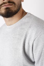 Erkek Gri Melanj Düz Baskısız Basic Bel Bilek Ribanalı İnce Sweatshirt 22ESWTDUZS - 3