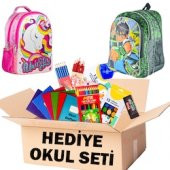 HEDİYELİK İLK OKUL SETİ KURU SULU PASTEL BOYA KURŞUN KALEM ÇANTA - 1