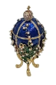 Faberge Yumurta Swarovski Taşlı Lüks Mücevher Kutusu Mavi 14 cm - 7
