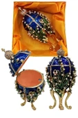 Faberge Yumurta Swarovski Taşlı Lüks Mücevher Kutusu Mavi 14 cm - 9