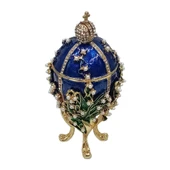 Faberge Yumurta Swarovski Taşlı Lüks Mücevher Kutusu Mavi 14 cm - 2