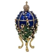 Faberge Yumurta Swarovski Taşlı Lüks Mücevher Kutusu Mavi 14 cm - 1