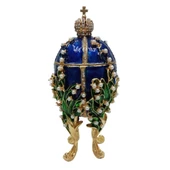 Faberge Yumurta Swarovski Taşlı Lüks Mücevher Kutusu Mavi 14 cm - 3