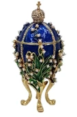 Faberge Yumurta Swarovski Taşlı Lüks Mücevher Kutusu Mavi 14 cm - 6