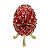 Faberge Yumurta Swarovski Taşlı Lüks Mücevher Kutusu Kırmızı 10 cm - 3