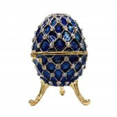 Faberge Yumurta Swarovski Taşlı Lüks Mücevher Kutusu Mavi 10 cm - 1