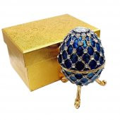 Faberge Yumurta Swarovski Taşlı Lüks Mücevher Kutusu Mavi 10 cm - 2