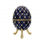 Faberge Yumurta Swarovski Taşlı Lüks Mücevher Kutusu Mavi 10 cm - 3
