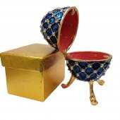 Faberge Yumurta Swarovski Taşlı Lüks Mücevher Kutusu Mavi 10 cm - 4