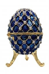 Faberge Yumurta Swarovski Taşlı Lüks Mücevher Kutusu Mavi 10 cm - 6