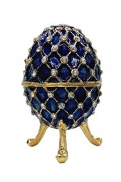 Faberge Yumurta Swarovski Taşlı Lüks Mücevher Kutusu Mavi 10 cm - 7