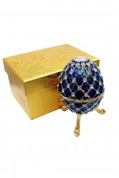 Faberge Yumurta Swarovski Taşlı Lüks Mücevher Kutusu Mavi 10 cm - 8