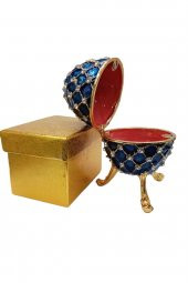 Faberge Yumurta Swarovski Taşlı Lüks Mücevher Kutusu Mavi 10 cm - 9