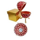 Faberge Yumurta Swarovski Taşlı Lüks Mücevher Kutusu Kırmızı 10 cm - 4
