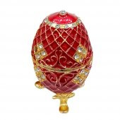 Faberge Yumurta Swarovski Taşlı Lüks Mücevher Kutusu Kırmızı 10cm - 1