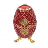 Faberge Yumurta Swarovski Taşlı Lüks Mücevher Kutusu Kırmızı 10cm - 2