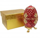 Faberge Yumurta Swarovski Taşlı Lüks Mücevher Kutusu Kırmızı 10cm - 3