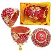 Faberge Yumurta Swarovski Taşlı Lüks Mücevher Kutusu Kırmızı 10cm - 4