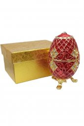 Faberge Yumurta Swarovski Taşlı Lüks Mücevher Kutusu Kırmızı 10cm - 7