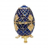 Faberge Yumurta Swarovski Taşlı Lüks Mücevher Kutusu Mavi 10cm - 1