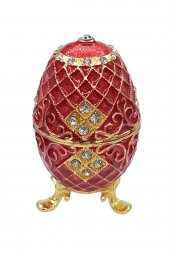Faberge Yumurta Swarovski Taşlı Lüks Mücevher Kutusu Kırmızı 10cm - 8