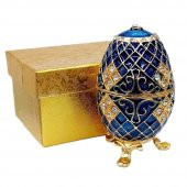 Faberge Yumurta Swarovski Taşlı Lüks Mücevher Kutusu Mavi 10cm - 3