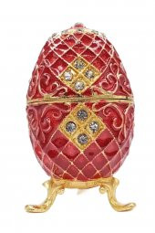 Faberge Yumurta Swarovski Taşlı Lüks Mücevher Kutusu Kırmızı 10cm - 10