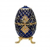 Faberge Yumurta Swarovski Taşlı Lüks Mücevher Kutusu Mavi 10cm - 4
