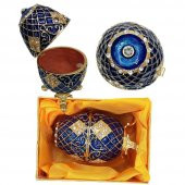 Faberge Yumurta Swarovski Taşlı Lüks Mücevher Kutusu Mavi 10cm - 5