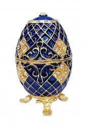 Faberge Yumurta Swarovski Taşlı Lüks Mücevher Kutusu Mavi 10cm - 6