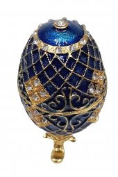 Faberge Yumurta Swarovski Taşlı Lüks Mücevher Kutusu Mavi 10cm - 7
