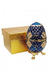 Faberge Yumurta Swarovski Taşlı Lüks Mücevher Kutusu Mavi 10cm - 8
